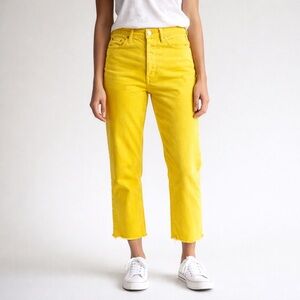 AMO Tomboy Crop Jeans Yellow Distressed Size 25 NWOT Made in USA